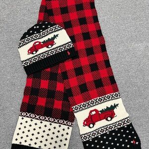Polo by Ralph Lauren Red and Black Checkered Hat and Scarf Set
